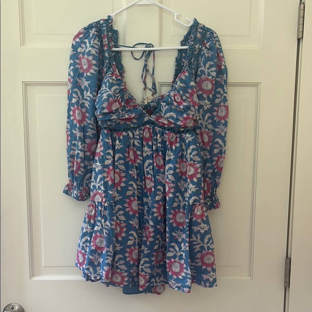 Free People Blue and Pink Floral Dress